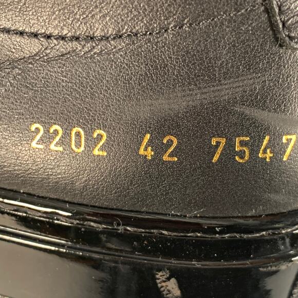 COMMON PROJECTS Size 9 Black Leather Low Top Shiny Sole Sneakers - Picture 8 of 8